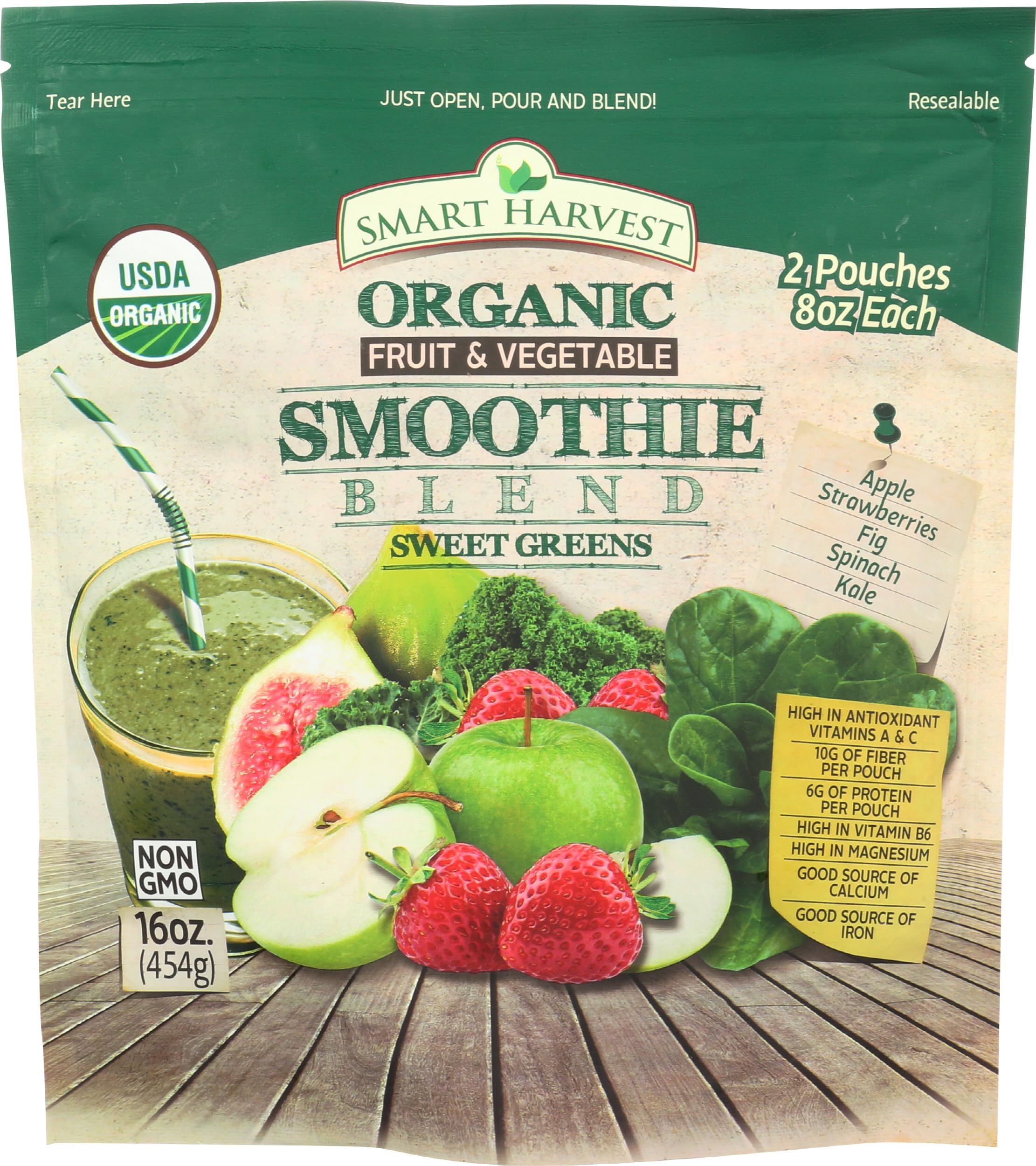 SMART HARVEST Organic Sweet Greens Blend Fruit Smoothie, 16 OZ