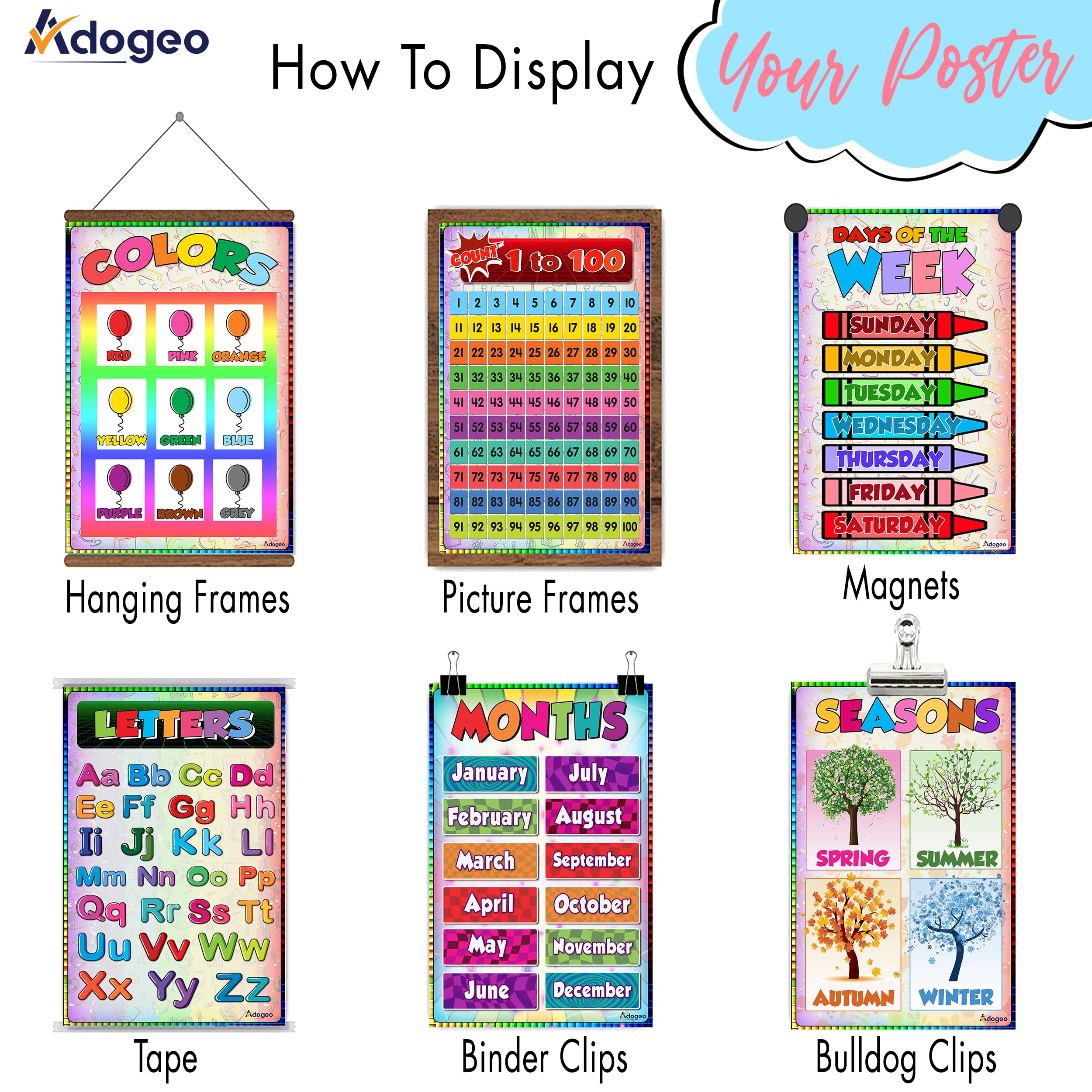 Set of 12 Educational Posters for Preschoolers & Toddlers - Alphabet, Numbers, Shapes, Colors, Seasons, and More | Must-Have Classroom Materials for Kindergarten | Days of the Week, and ABC Alphabet - Image 4