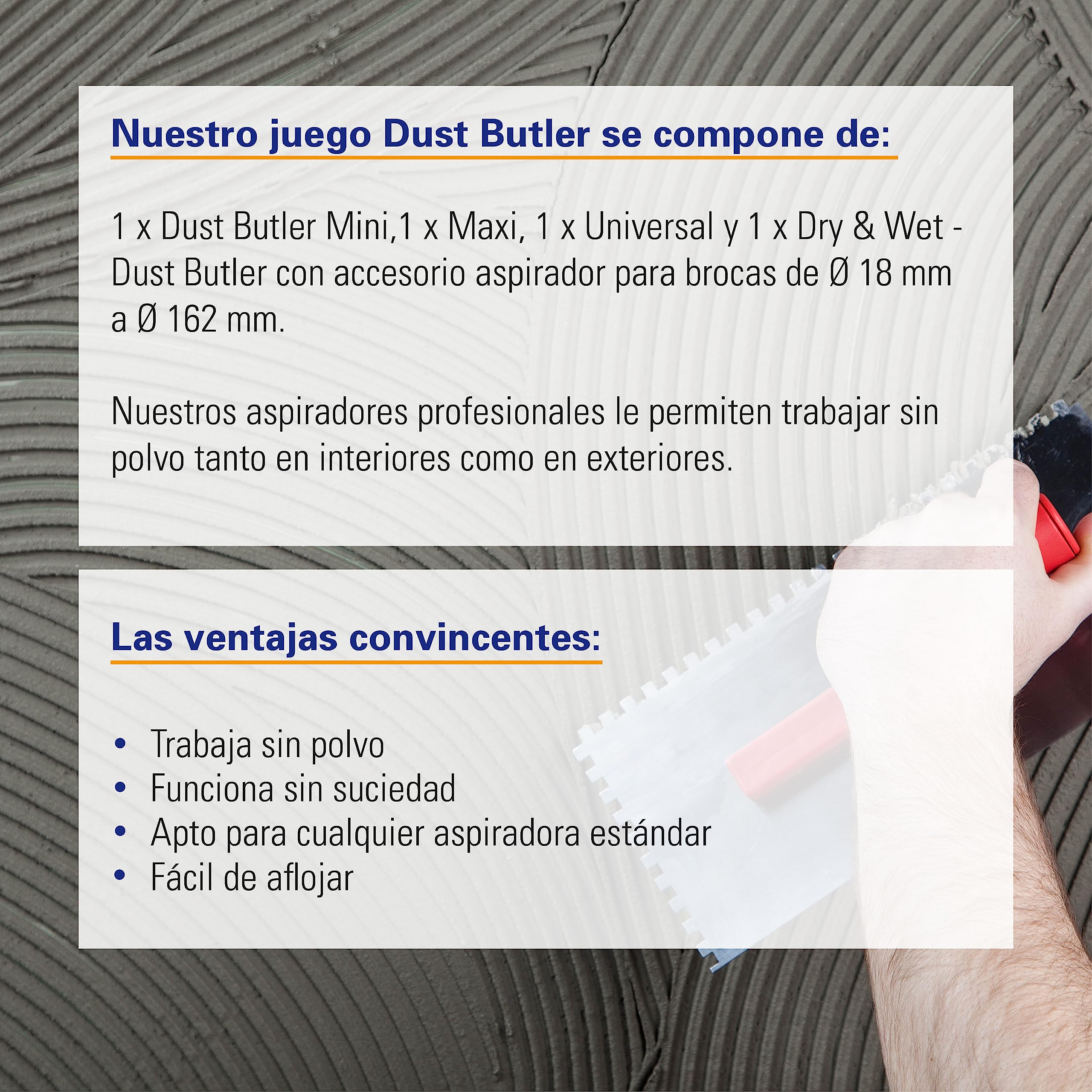 Karl Dahm Dust Butler Set - para Taladrar Sin Polvo I Diámetros 18 mm, 82 mm, 3 x 82 mm (para Tacos) y 162 mm I Colector de Polvo Profesional y Guía de Taladrado en Uno – 12180