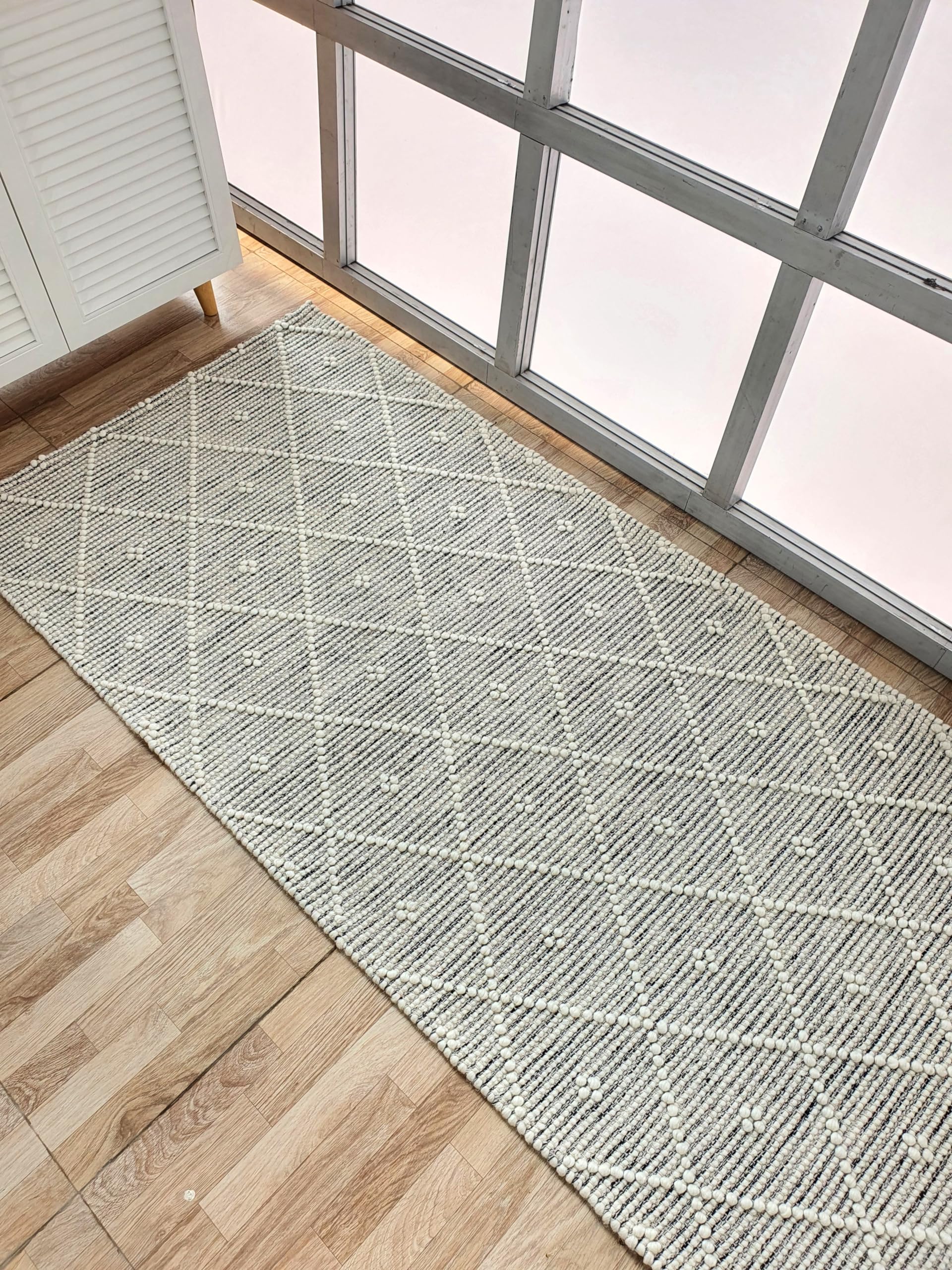Ramsha Handmade tufted rug flat weave boho area rug handwoven natural wool floor rug SRn-007 Rectangle shape Natural Kitchen rug,Drawing room rug,home decor rug (200X300 CM) (SRN-012, 80X200 CM)