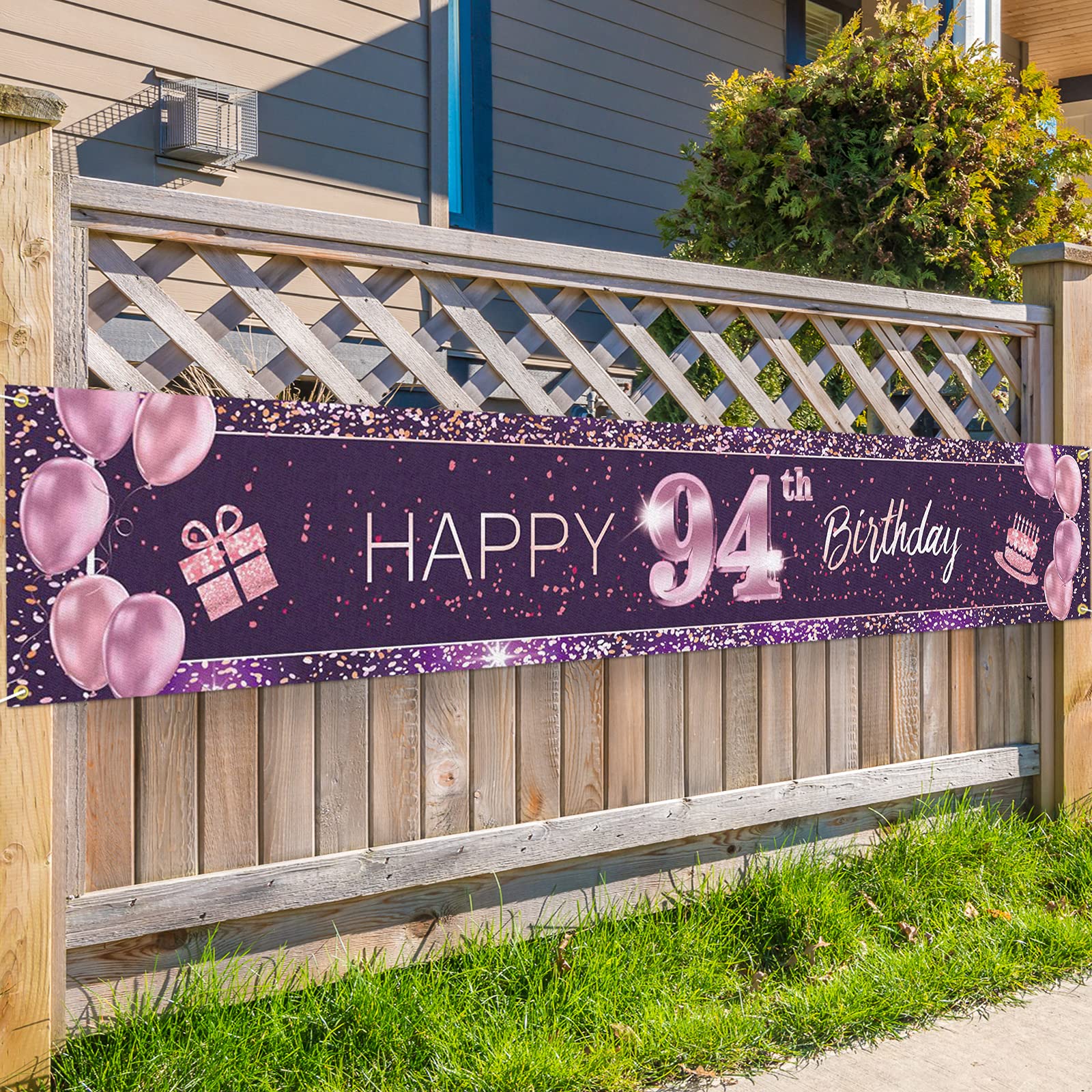 PAKBOOM Happy 94th Birthday Backdrop Banner Cheers to 94 Years Old Decorations Party Supplies Sign Pink