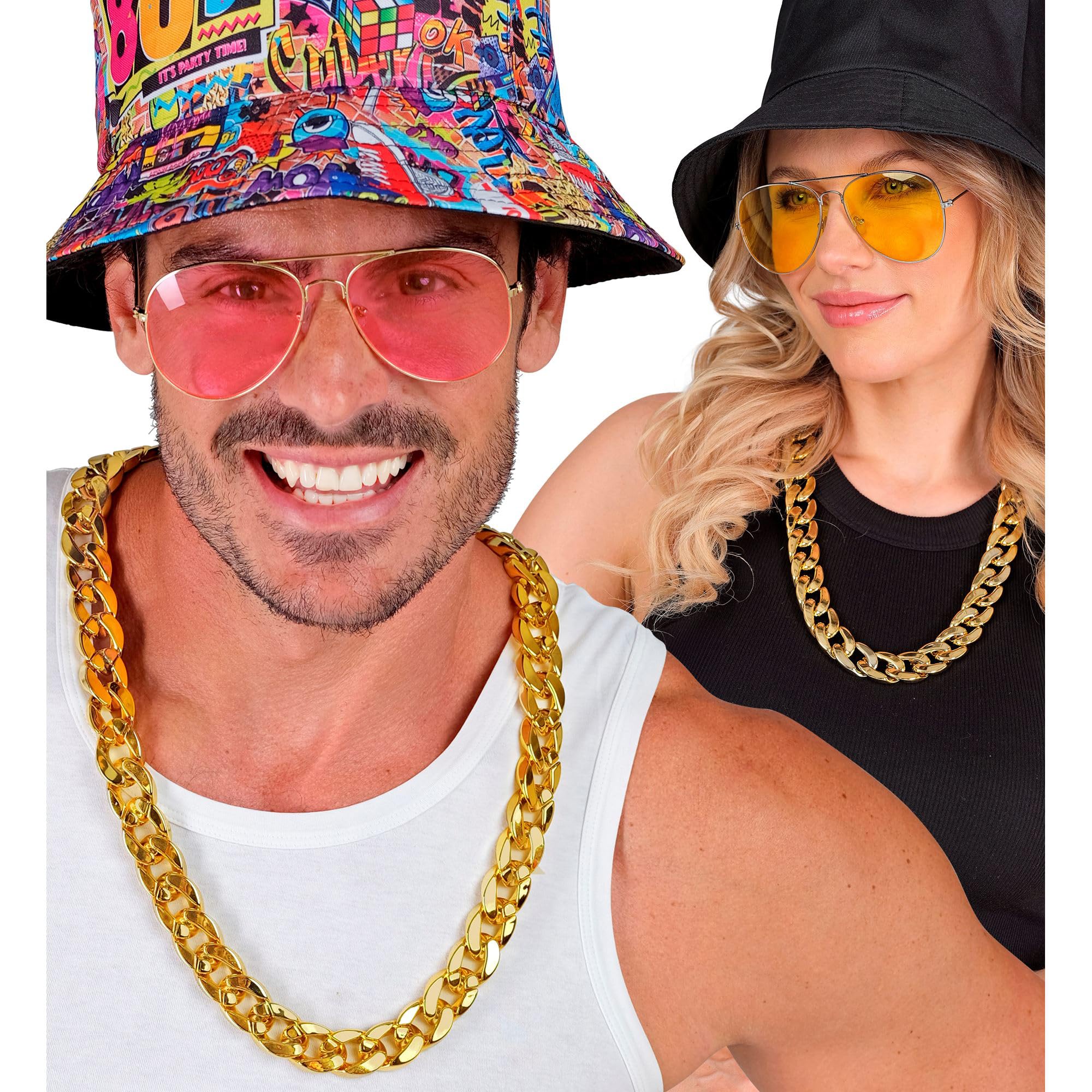 W WIDMANN MILANO Party Fashion - Naszyjnik złoty, 72 cm, biżuteria na szyję, dodatek, stroje karnawałowe, lata 80, raper