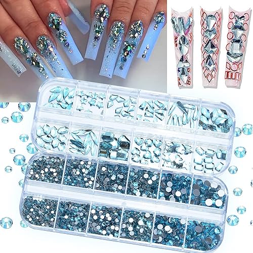 Miniatura 7 de 4000 piezas de diamantes de imitación de uñas color rojo azul real piedras preciosas de cristal tamaños de múltiples formas cuentas redondas azules