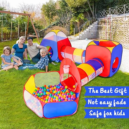 Miniatura 3 de wilwolfer Tienda de campaña de juego para niños pequeños de 5 piezas con 1 hoyo de pelotas de bebé, 2 túneles de gateo para bebés, 2 tiendas de