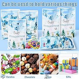 Winter Animals Party Favor Bags - 50Pcs Watercolor Polar Animals Goody Candy Treat Gifts Bags, Penguin Polar Bear Themed Party Decorations for Kids Birthday Baby Shower Winter Theme Events Supplies