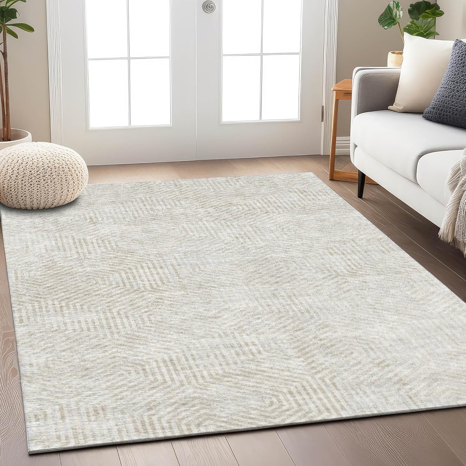 Addison Rugs Chantille ACN912 Ivory 9' x 12' Indoor/Outdoor, Machine Washable, Easy Clean, Non Shedding, Bedroom, Living Room, Dining Room, Kitchen, Patio Rug