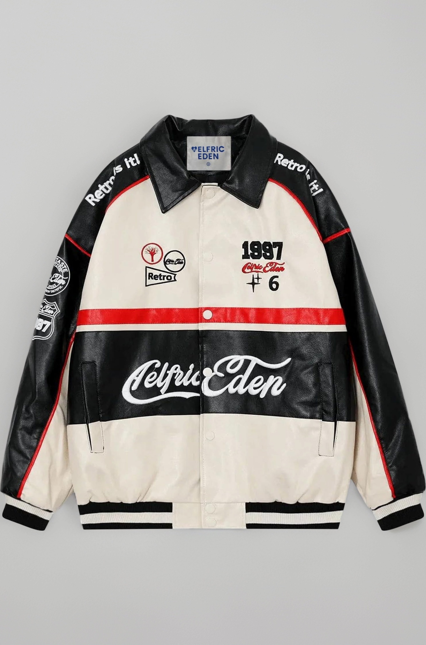 Faux Leather Racing Jacket Oversized Motorcycle Biker Racer Jackets Streetwear Unisex