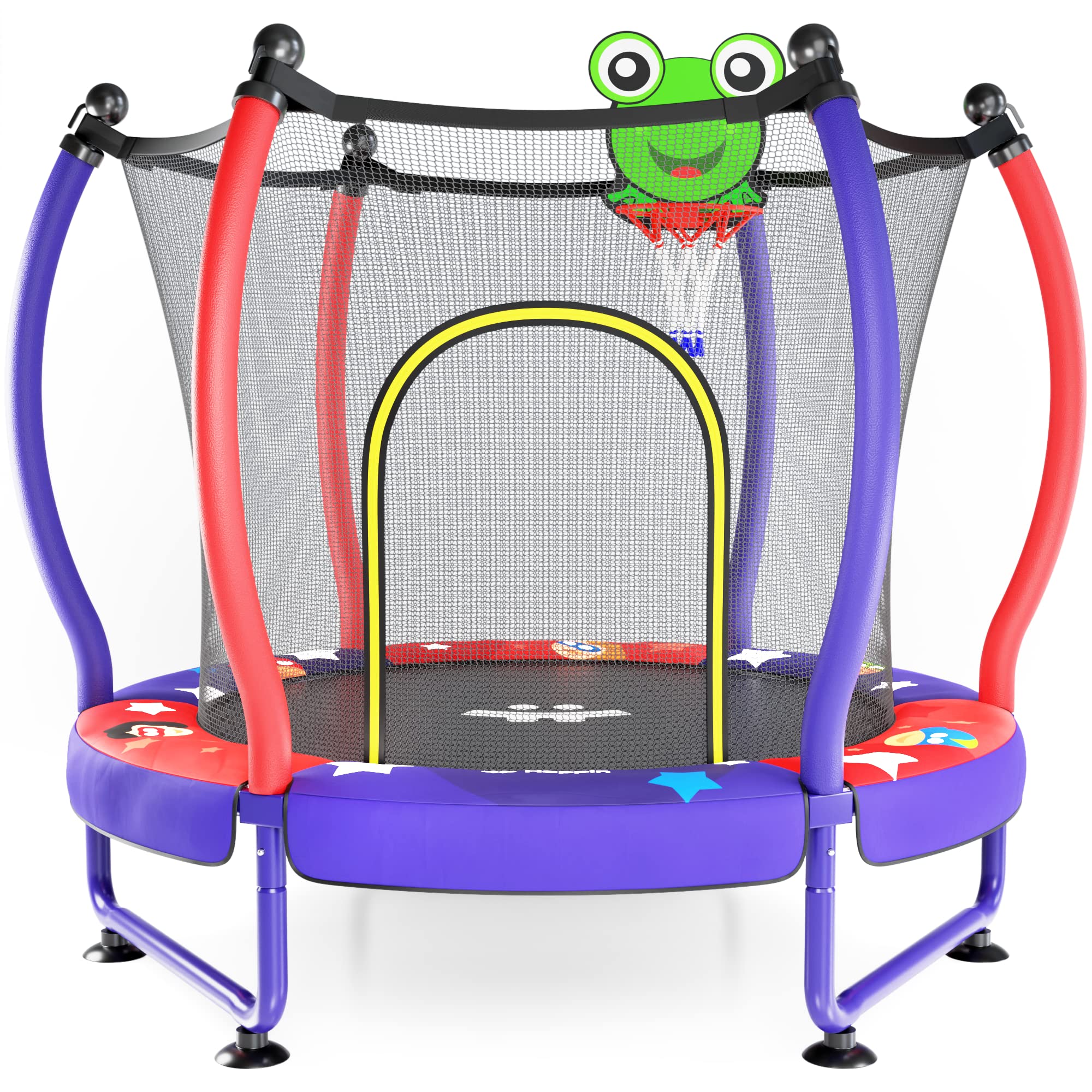 Happin 5' Mini Trampoline for Kids with Basketball Hoop, Ultra Safe Toddler Trampoline with Enclosure Net for Indoor & Outdoor, for Kids, Ages 1-8