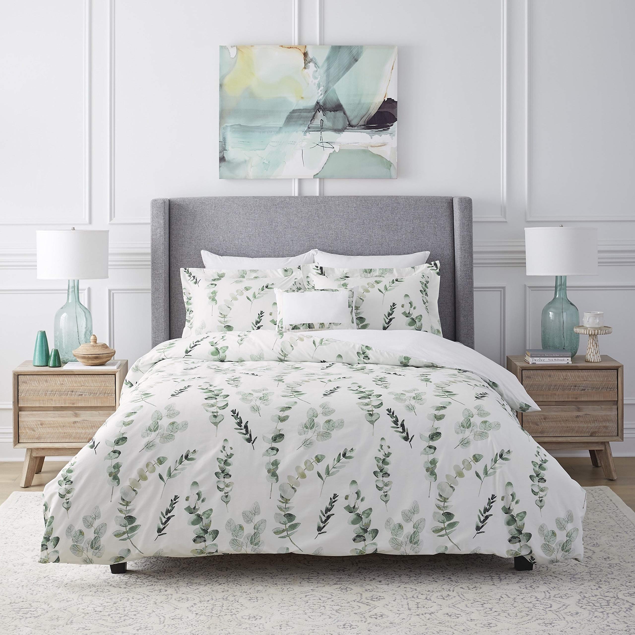 Pointehaven Eucalyptus Combed Cotton Comforter Set, Green and White, Full/Queen (250EUCLQNCS)