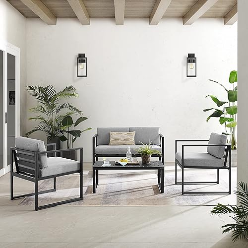 Miniatura 6 de Crosley Hamilton - Juego de conversación de metal para exteriores, 4 piezas, grisnegro mate, sofá biplaza, mesa de café y 2 sillas