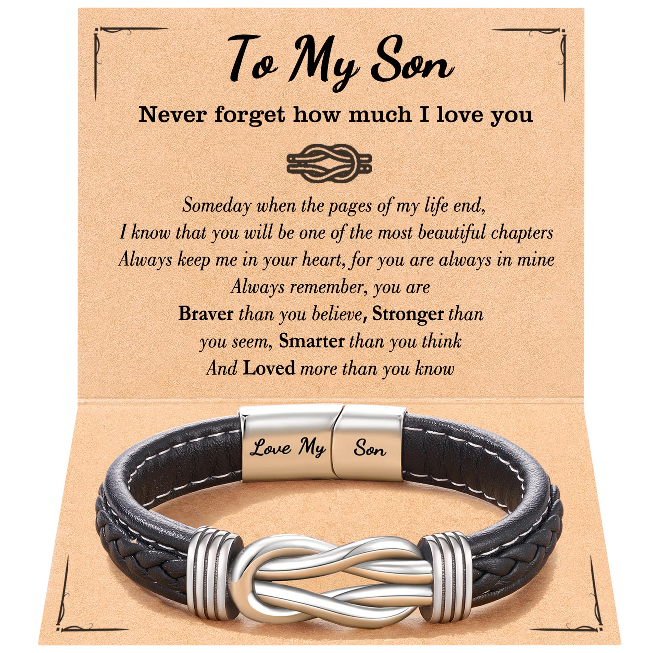 Tarsus Bracelet for Son/Grandson/Nephew, Gifts for Teen Boys Leather Knot Bracelet, Graduation Christmas Birthday Gifts