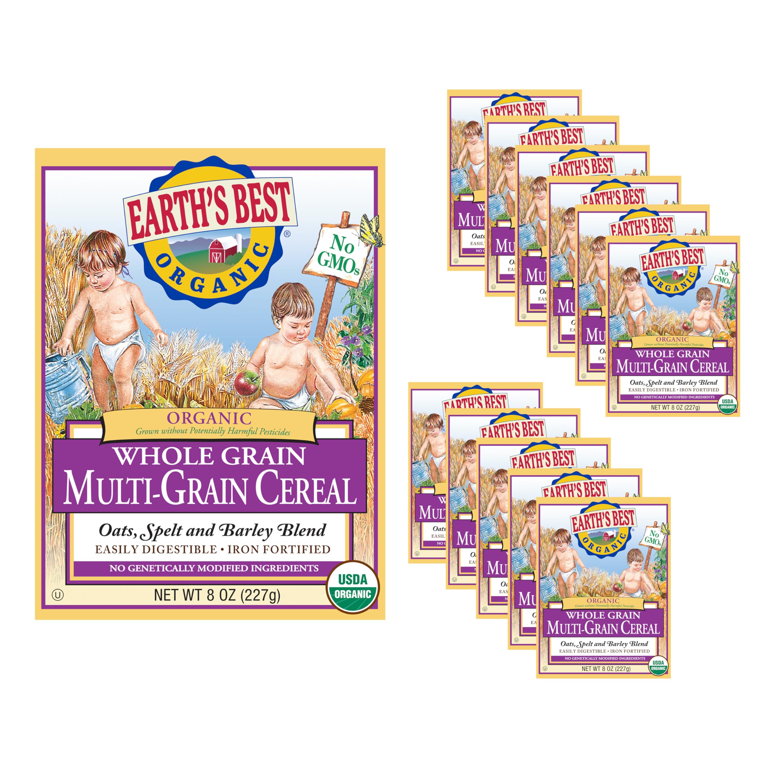 Organic Baby Food, Organic Whole Grain Multi-Grain Baby Cereal, Non-GMO, Easily Digestible and Iron Fortified Baby Food, 8 oz Box (Pack of 12)