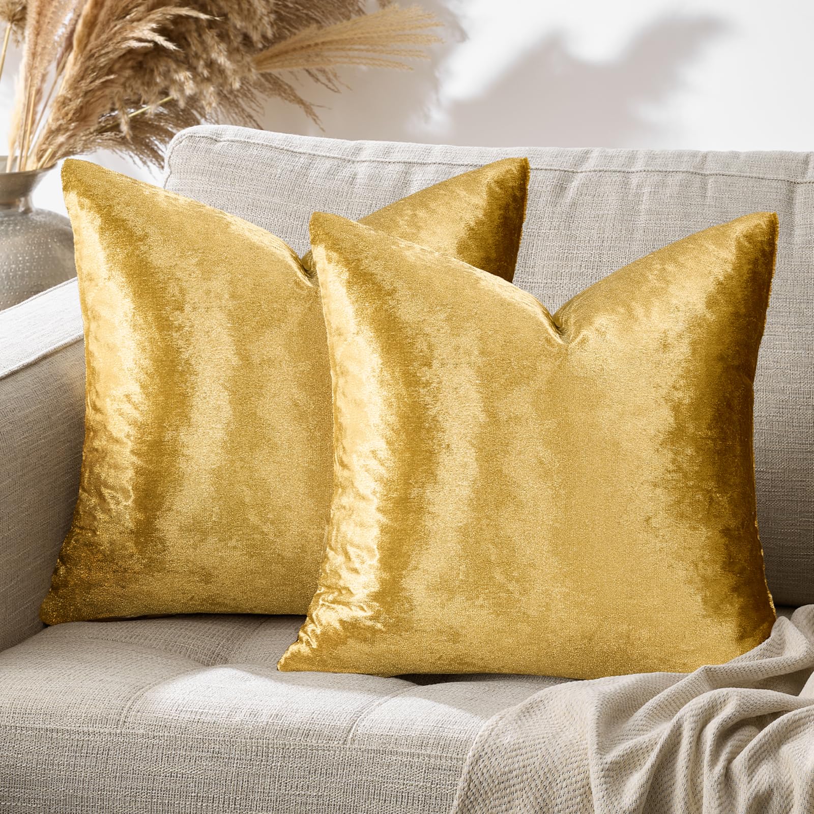 Gigizaza Gold Cushion Covers 18x18 Inch Decorative Pillowcases for sofa Bedroom