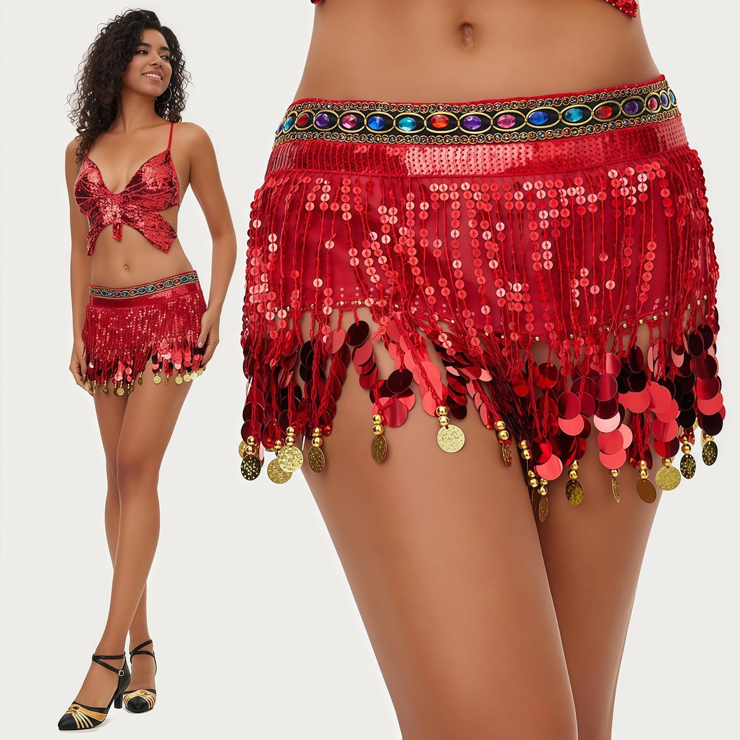 MUNAFIE Women's Belly Dance Hip Scarf Performance Outfits Skirt Festival Clothing - Image 7