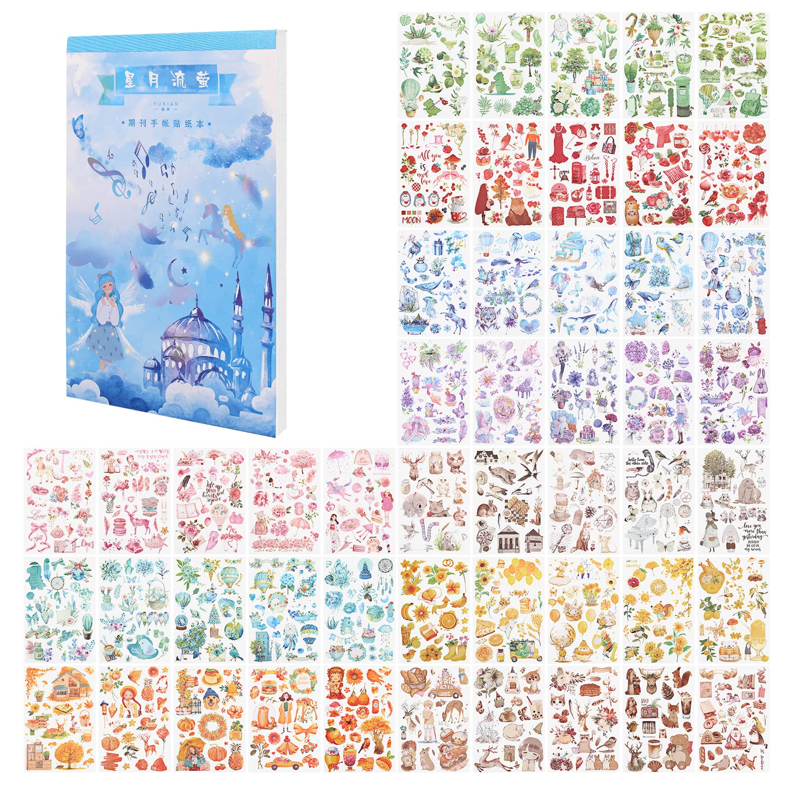 RISYPISYScrapbooks Washi Stickers, 50 Sheets/1000+PCS Warm Color Stickers for Journaling, Calendar, Wrapping Gift, Art Crafts, Envelopes