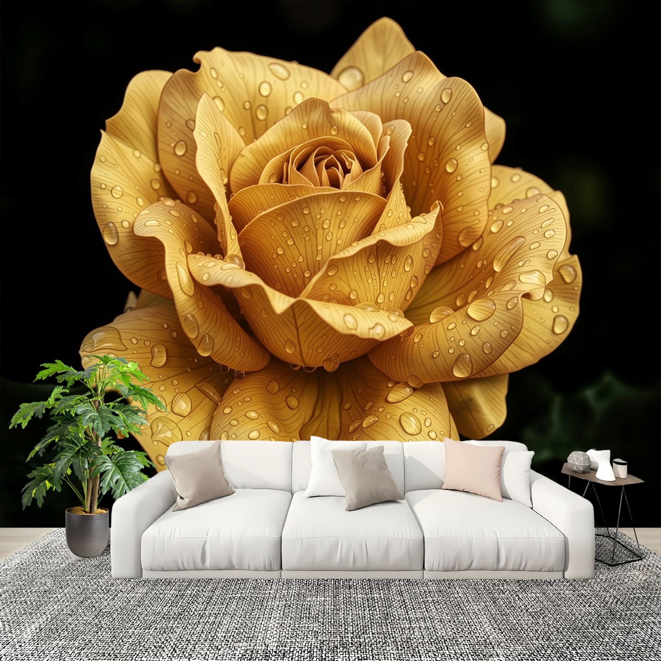 Carta da parati 450x315 cm Romantica Fantasia Floreale a Rose Fotomurali in TNT Murale alla moda Decorazione da Muro Oro Poster Gigante Design Carta per pareti Camera da Letto