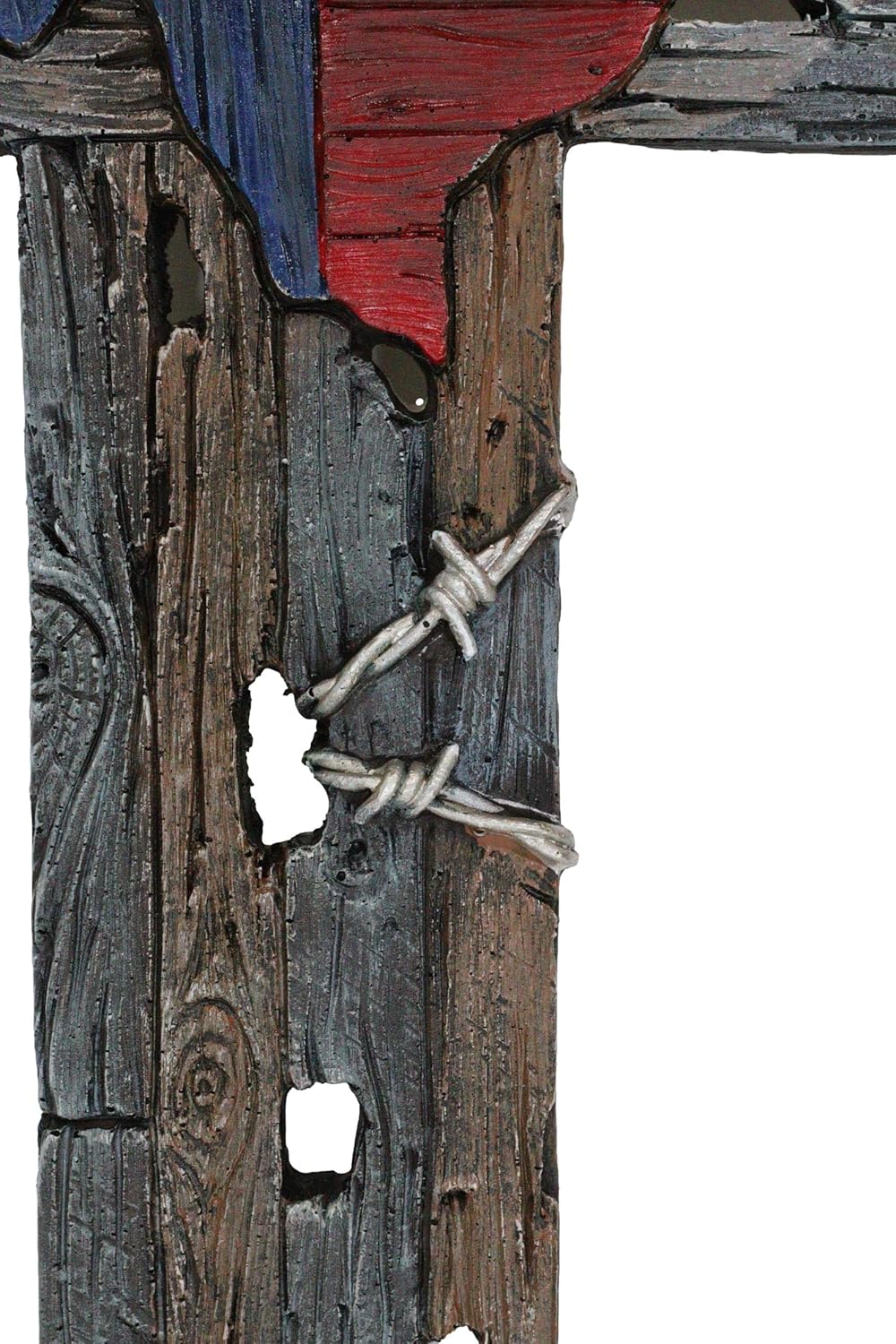 Ebros Rustic Western Star On Texas Map Flag With Barbed Wires Wall Cross Decor Plaque In Faux Distressed Wood Plank With Holes Finish 14.25" Tall Christian Catholic Decorative Accent Crosses