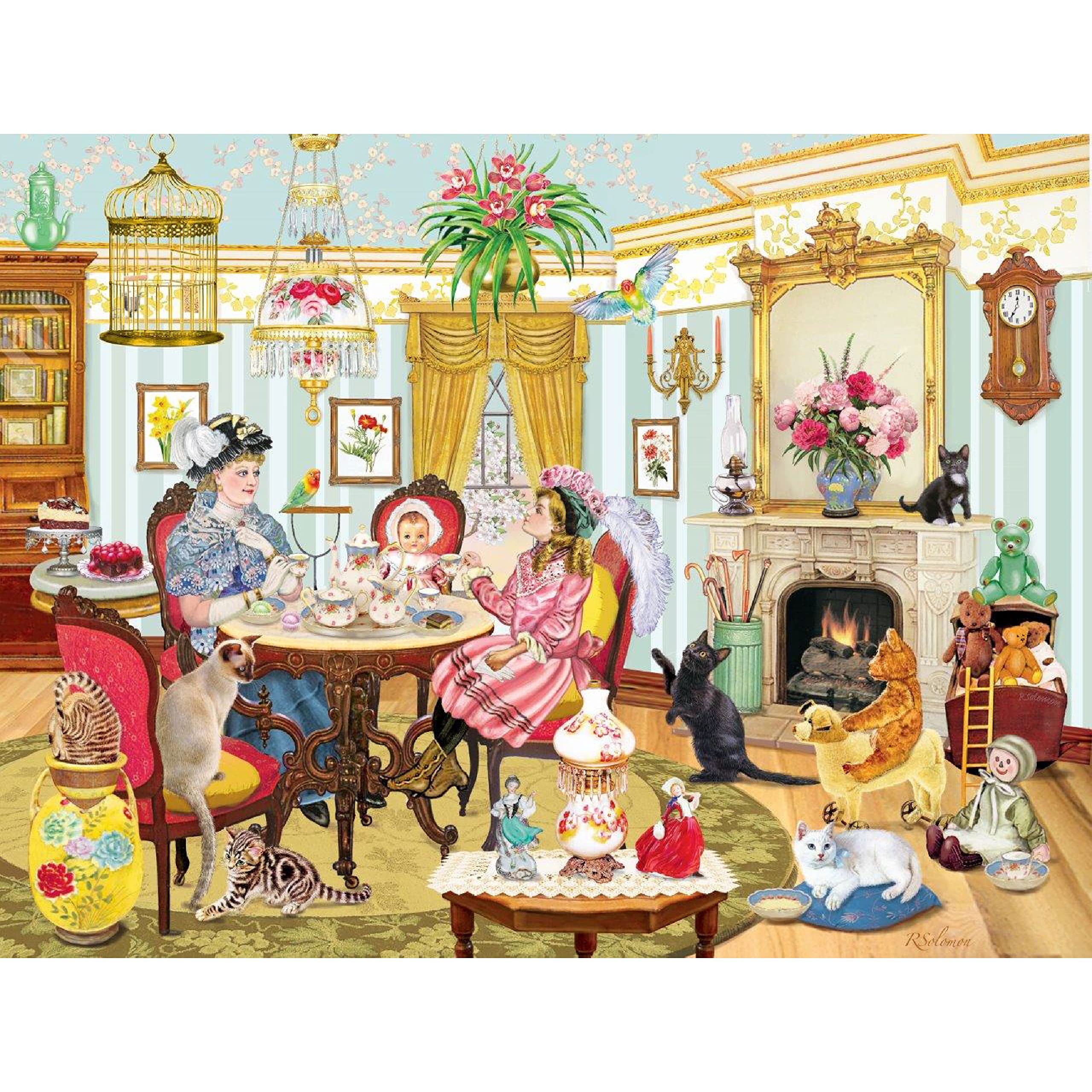 Deluxe Kit with Puzzle Mat, Sorting Trays, Adhesive Sheets, 550 Piece Jigsaw Rosiland Solomon High Tea with Mum KI Puzzles