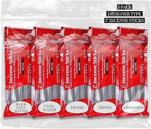 Designer Type - Varillas de incienso de 7 pulgadas, juego variado de 500 unidades, 7 pulgadas, 5 paquetes de 100 varillas por fragancia. El juego