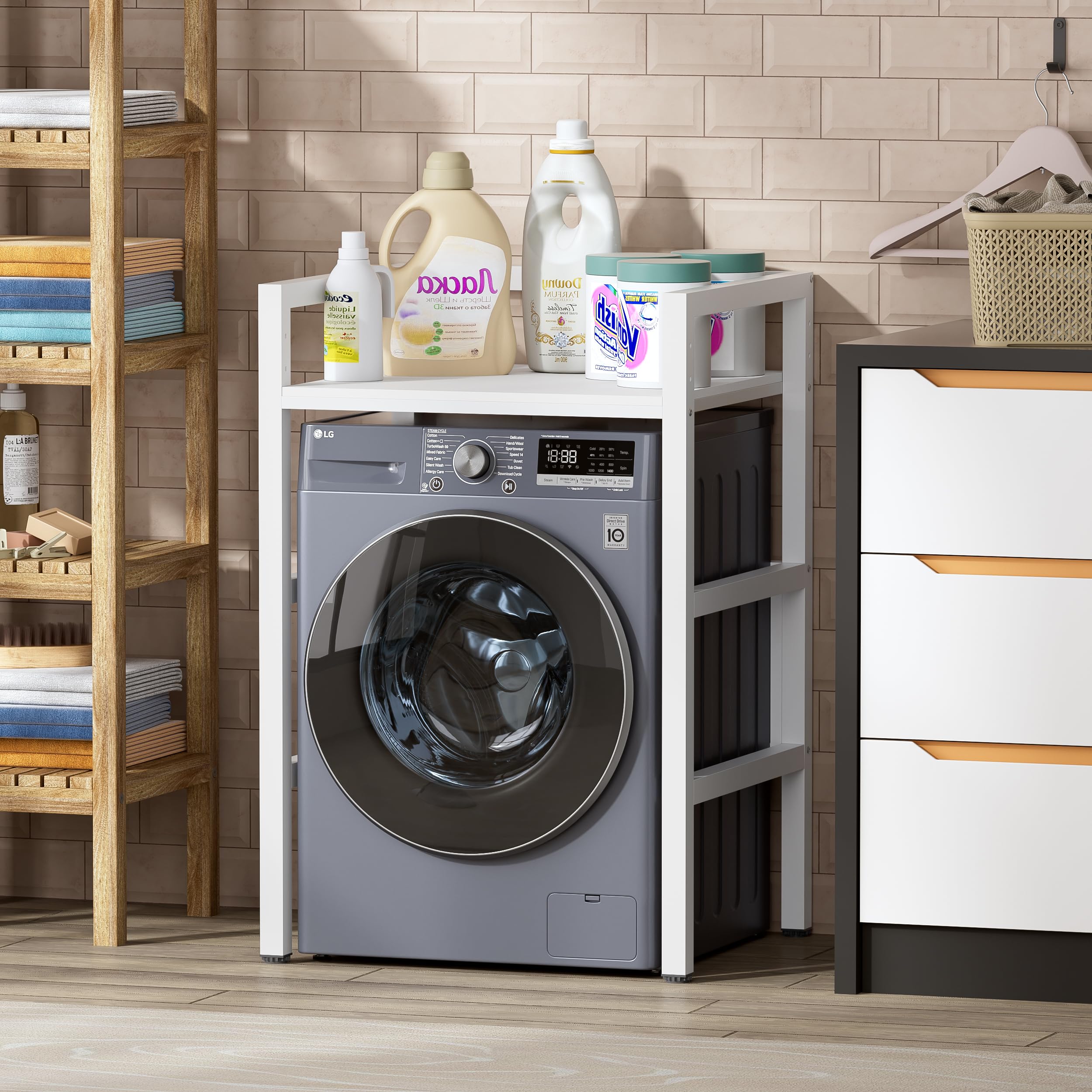 MSFE Regal über Waschmaschine,Höhenverstellbarer Wäschetrocknerständer,Lagerregal über der Waschmaschine, Tragfähigkeit 350 kg,für Waschmaschine und Trockner,73 * 64 * 110cm,Patentiertes Produkt