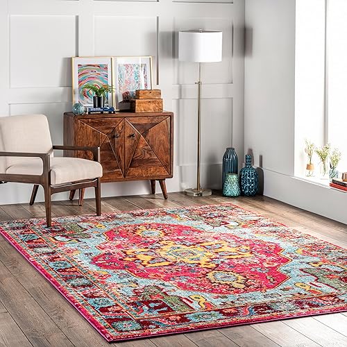 Nuloom Corbett Fuchsia/Ivory, 8'10" x 12', Vintage Bohemian, Soft and Cozy, High Traffic, Stain Resistant, Easy Clean, Durable Area Rug for Bedroom, Living Room, Dining Space, Den, Foyer, Entryway