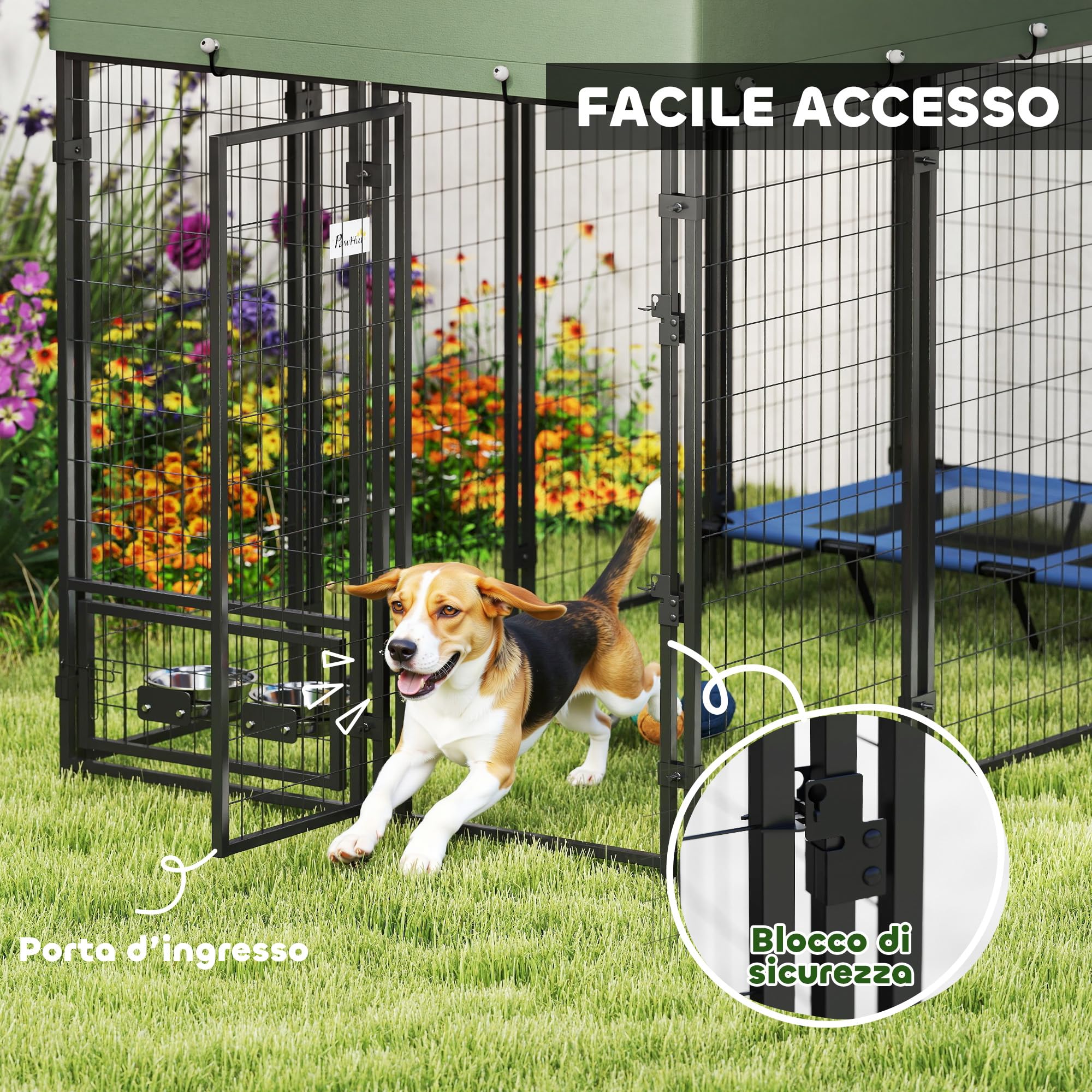 PawHut Recinto per Cani da Esterno Grande in Acciaio 244x122x183cm Verde