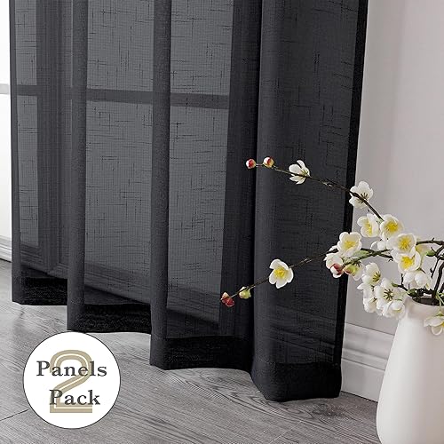 Miniatura 9 de Kirei - Cortinas traslúcidas negras de 63 pulgadas de largo, 2 paneles de lino sintético con textura suave y transpirable con bolsillo para barra,