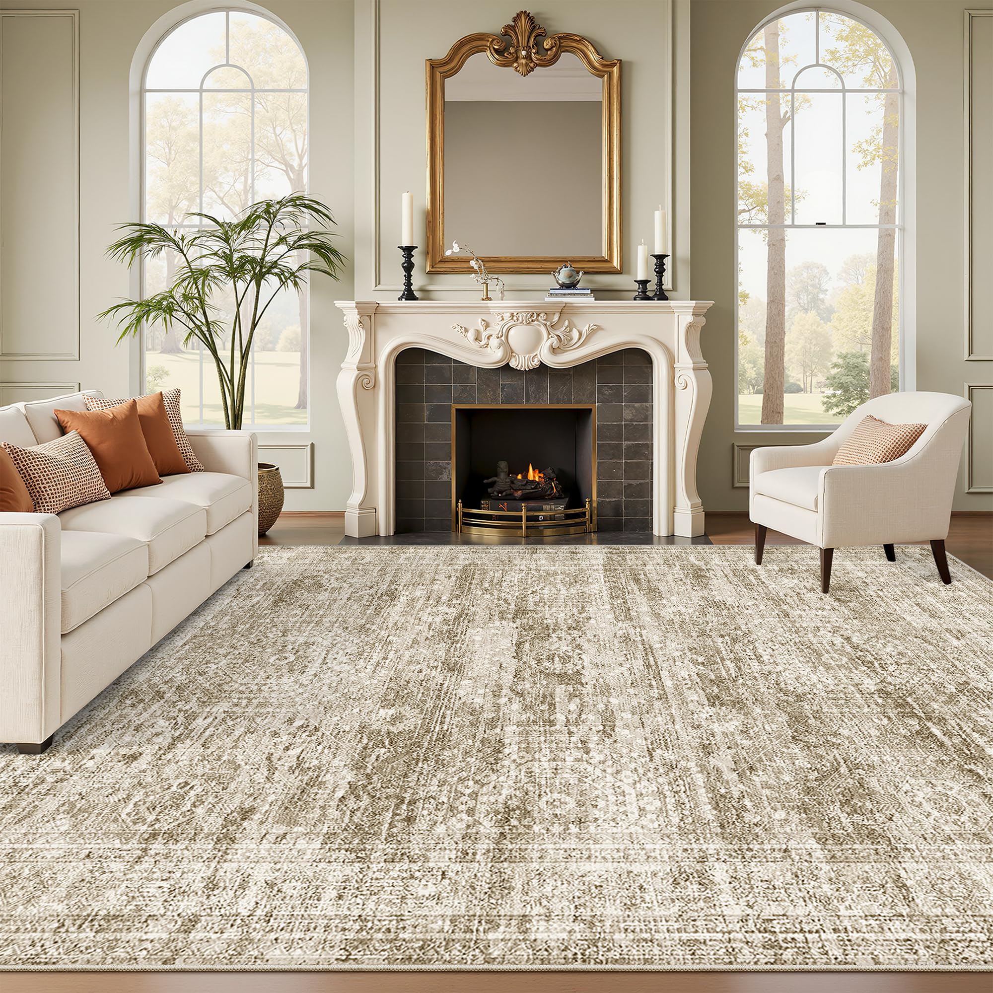 Soalmost Washable Area Rug 8x10 Large Soft Brown Rugs for Living Room — image 1