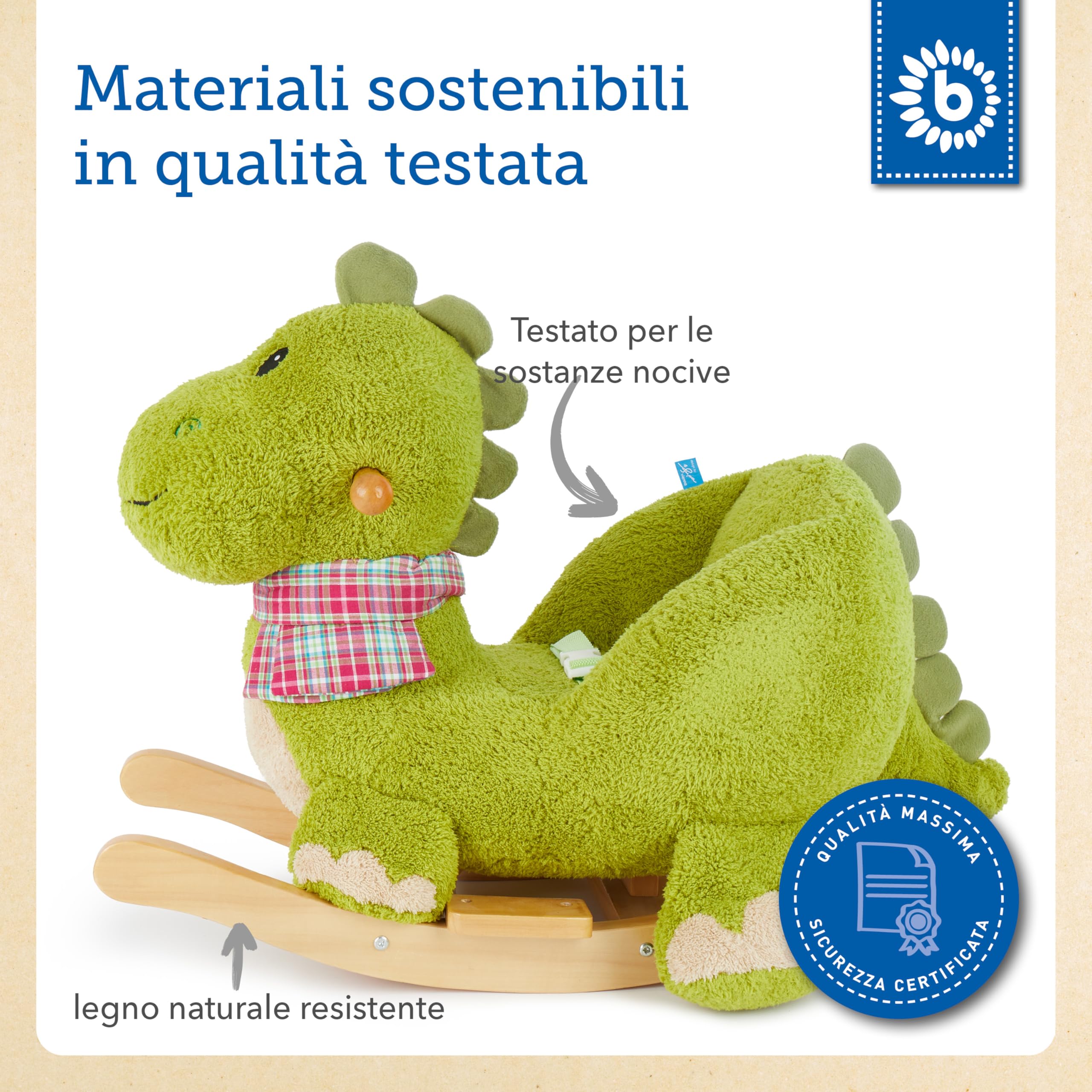 Bieco 74002110 dondolo animale Dino, circa 65 x 32 x 48 cm, verde