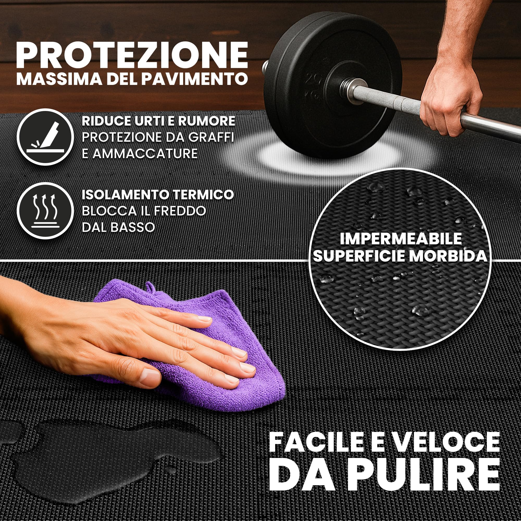 Tappeto Palestra Tappetino Fitness da Ginnastica a Puzzle - Pavimento Protettivo Incastro Tatami Gomma Allenamento Protezione Sport| Materassino Gommato Mattonella Pavimentazione per Home Gym Manubri