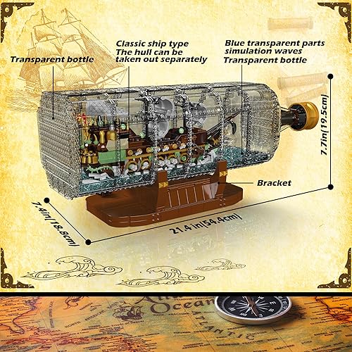 Miniatura 4 de Ideas Ship in a Bottle - Juego de bloques de construcción, botella de deriva con el kit de construcción de modelo de barco pirata holandés volador