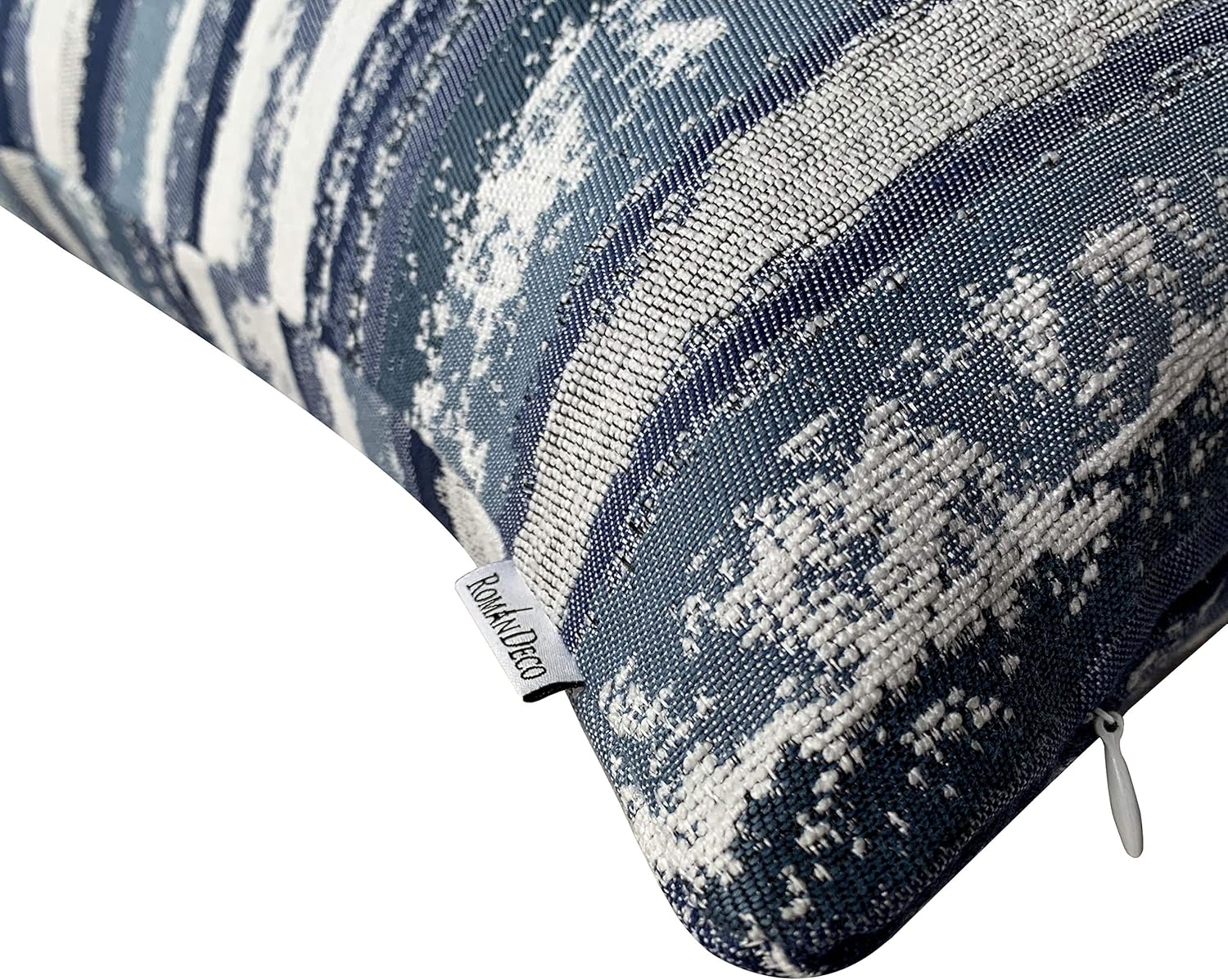 Jacquard Striped Decorative Throw Pillow Covers for Couch Set of 2, 18x18 Inches, Navy Blue