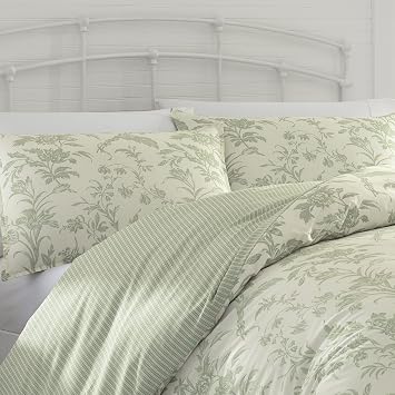 Laura Ashley Home - King Duvet Cover Set, Reversible Cotton Bedding, Includes Matching Shams with Bonus Euro Shams & Throw Pillows (Natalie Green, King)
