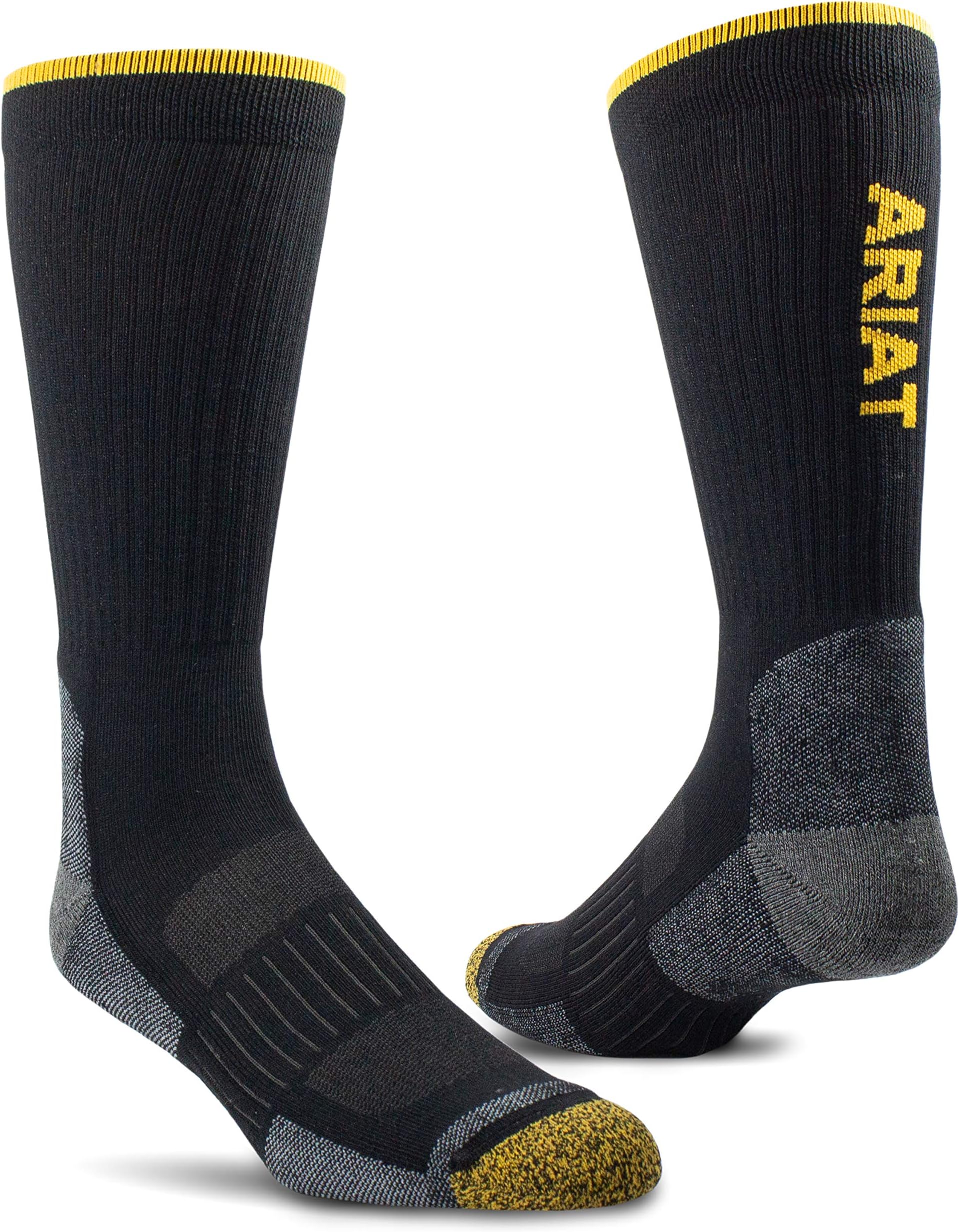ARIAT Unisex High Performance Crew Tek Breathable Poly Blend Work Boot Sock, 2-pair Pack