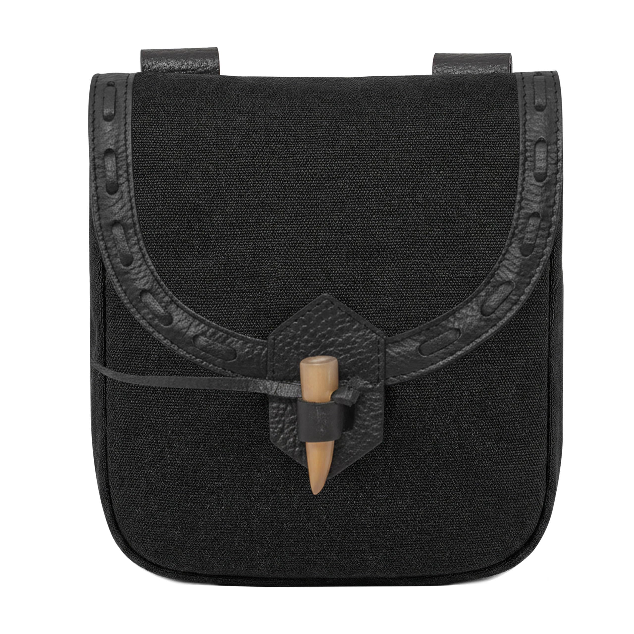 Mythrojan Leather Belt Pouch Medieval Original Leather Bag Costume Accessories Pouch Viking Belt Coin Bag (Canvas Pouch, Ebony Black)