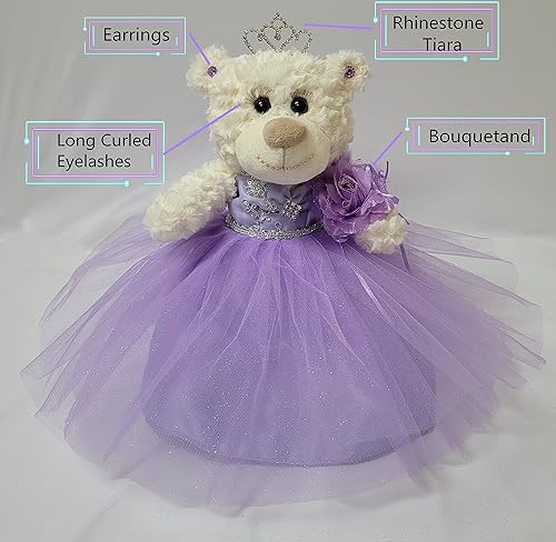 Miniatura 4 de KINNEX COLLECTIONS SINCE 1997 Oso de peluche de membrillo de 12 pulgadas con bordado de vestido Mis 15 años Centro de mesa (sin soporte) B09631-5-N