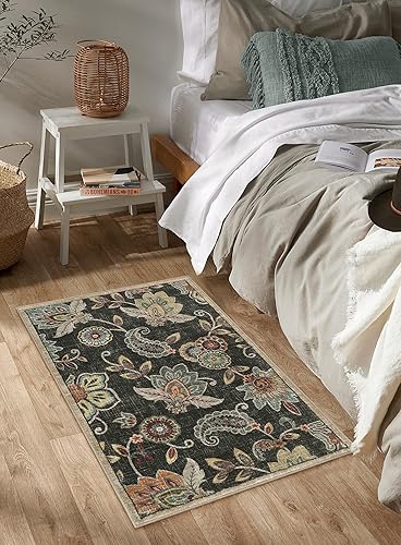 Miniatura 6 de Morebes Alfombras florales para puerta de entrada interior, alfombra pequeña de 2 x 3 pulgadas, antideslizante, alfombras de cachemira lavables