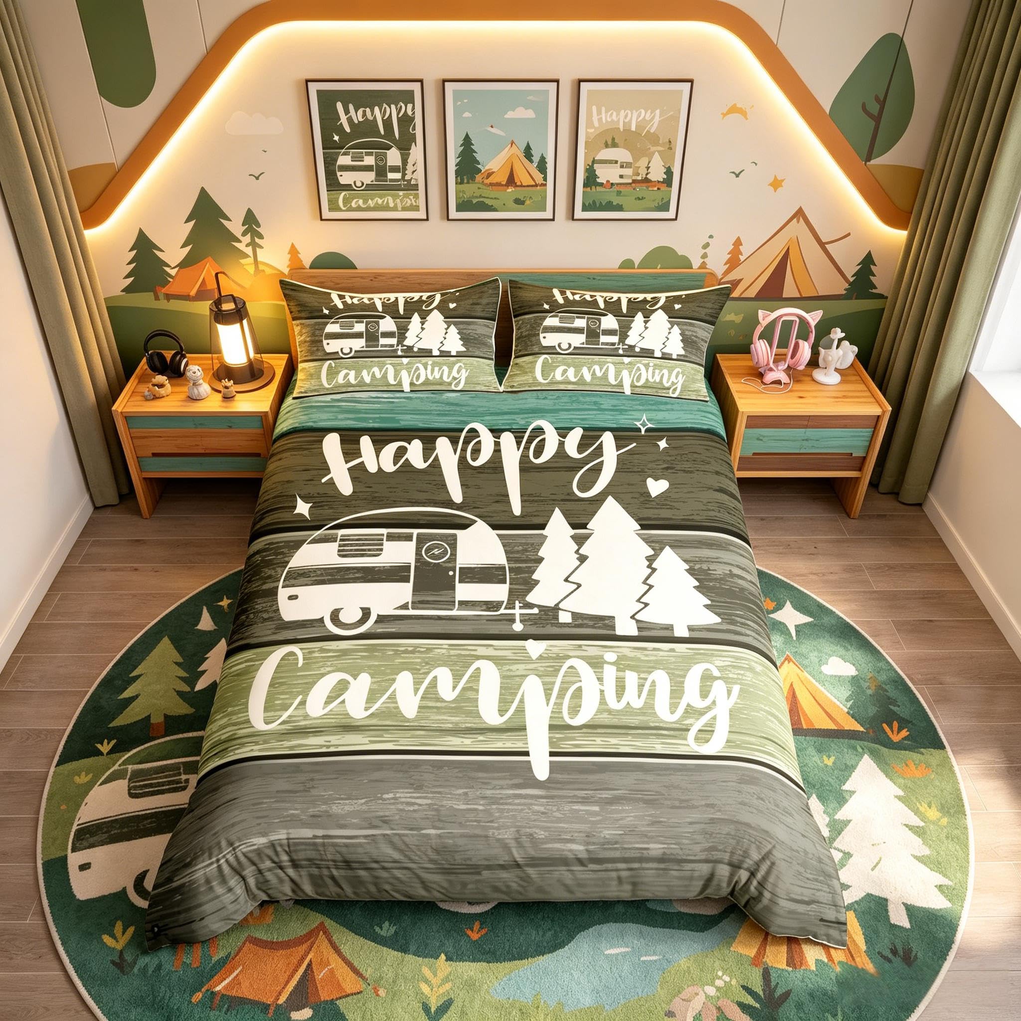 richhome Camper Travel Trailers Decorations,Rustic Farmhouse Style Duvet Cover for Kids Boys Girls Teens,Pine Tree Drawing Design Bedroom Decor Comforter Cover Double โ image 1