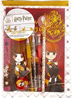 Wizarding World Harry Potter Diary Set - Harry Potter Stationery - Back To School Stationery Set - Harry Potter Gifts - Includes Gel Pens, Pencil With Rubber, Pencil Sharpener