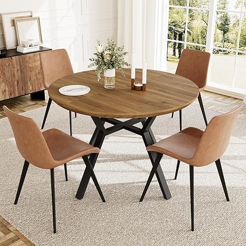 Miniatura 27 de Juego de mesa de comedor redonda extensible para 6 personas, mesa de cocina extensible de 43.3 a 59.1 pulgadas con 6 sillas tapizadas, ahorro de