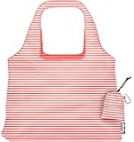 Vita Reusable Tote Bag with Carabiner Clip | Compact Reusable Shopping Bags | Eco Friendly | Coral Stripe