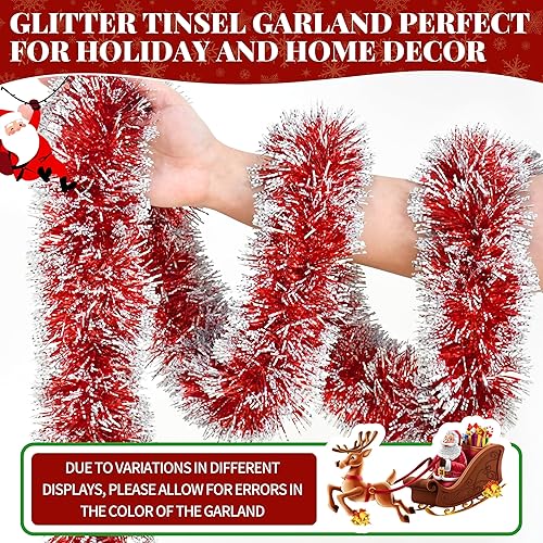 Miniatura 3 de Guirnalda de oropel con purpurina para árbol de Navidad de 50 pies, con punta de escarcha, decoración brillante para fiestas de Navidad, interiores