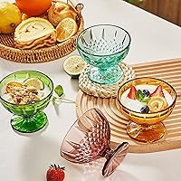Vista 3 de KMwares Juego de 4 cuencos de postre de vidrio de colores vintage, tazas de helado con pies de 8 onzas, tazas de postre de cristal retro