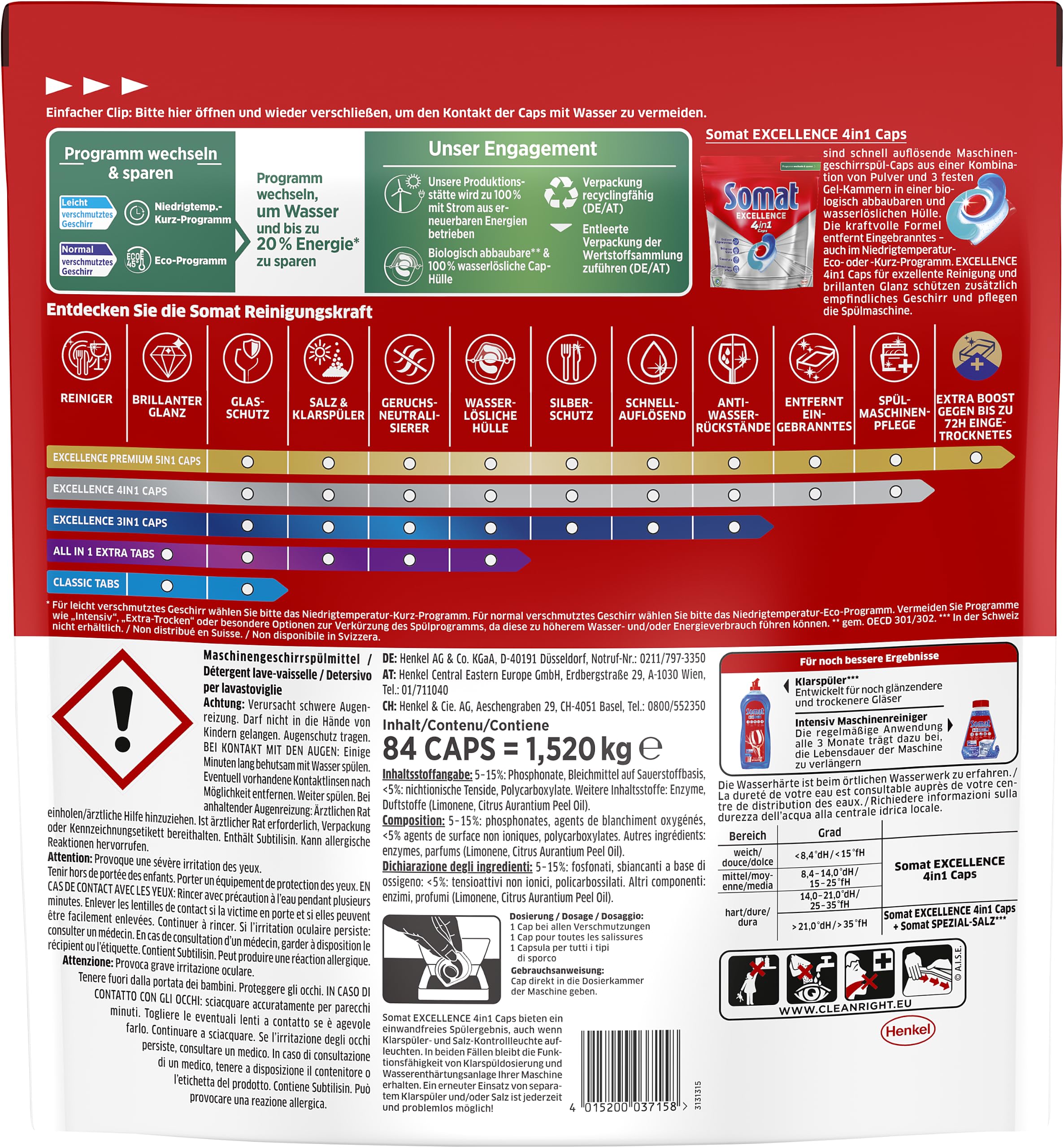 Somat Excellence 4in1 Caps (84 Caps), schnellauflösende Spülmaschinen Caps für brillanten Glanz auch im Niedrigtemperatur… – Ansicht 2