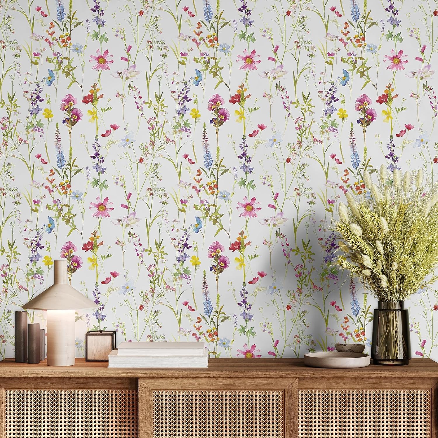 Elsie Minimalistic Floral Watercolour Style Spring Flowers Wallpaper for Living Room, Bedrooms, Kitchens in Multicolour World of Wallpaper AF0038