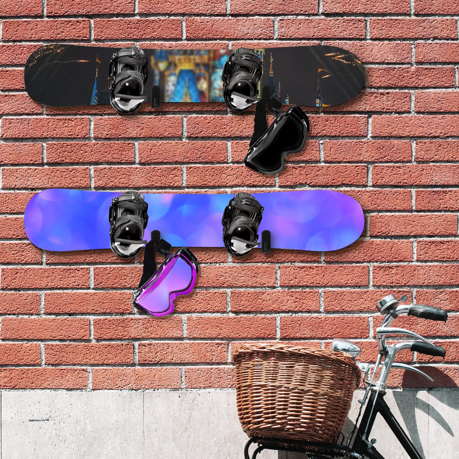 PEUTIER 4uds Soporte de Pared para Snowboard Horizontal, Estante de Exhibición de Snowboard Acero Fuerte Snowboard Wall Mount para Habitación Garaje Tabla de Esquí Longboard(Negro)