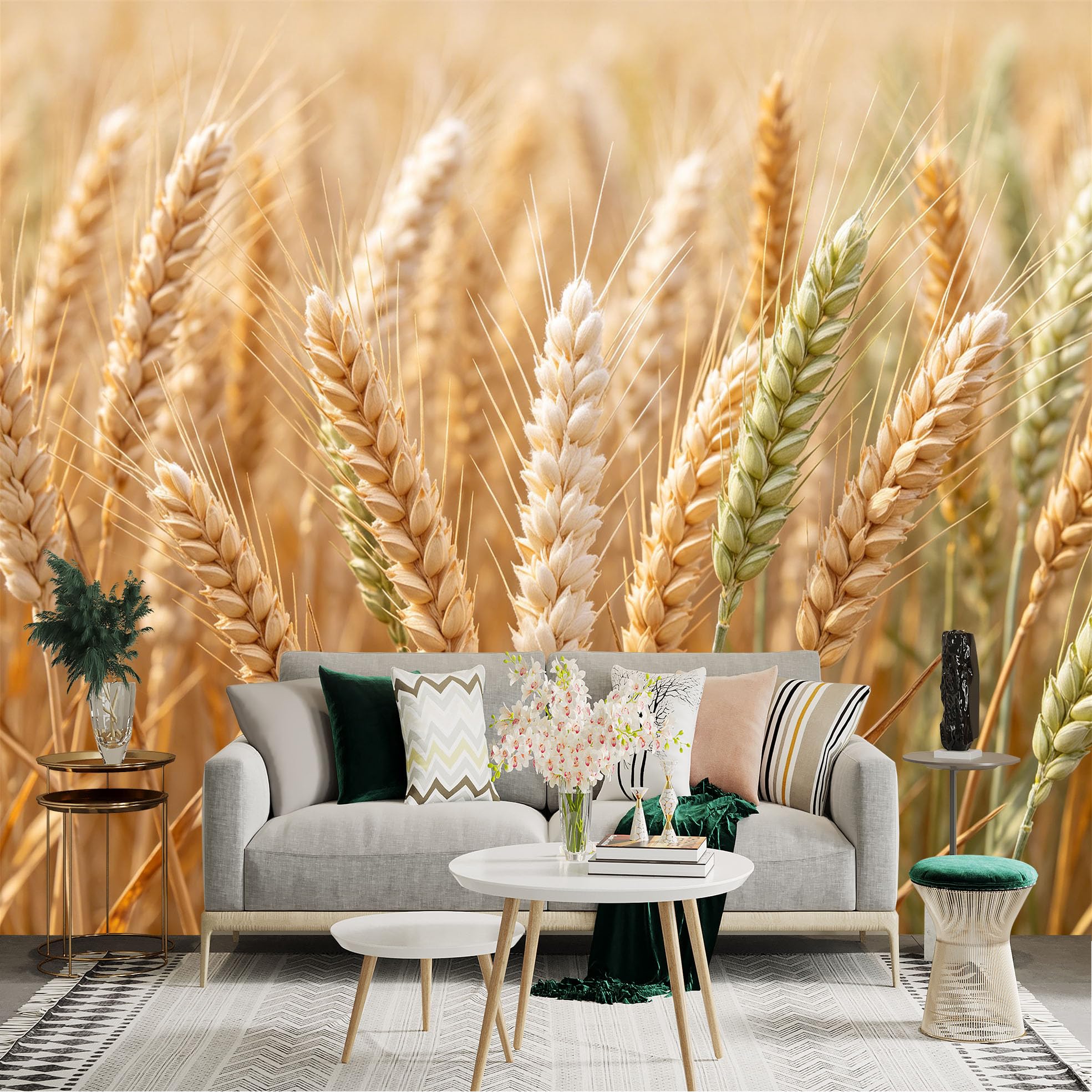 Lnzczhyre Dbh260521895 Custom Size Wall Sticker Mural， Golden Wheat Field， Ripe Cereal Ears， Rural Harvest Scenery， Agricultural Landscape， For Wall Decoration， Peelandstick Wall Decals.