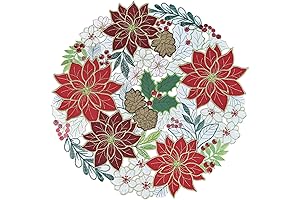 15" Round KEVA Cutwork Red Poinsettia Christmas Placemats