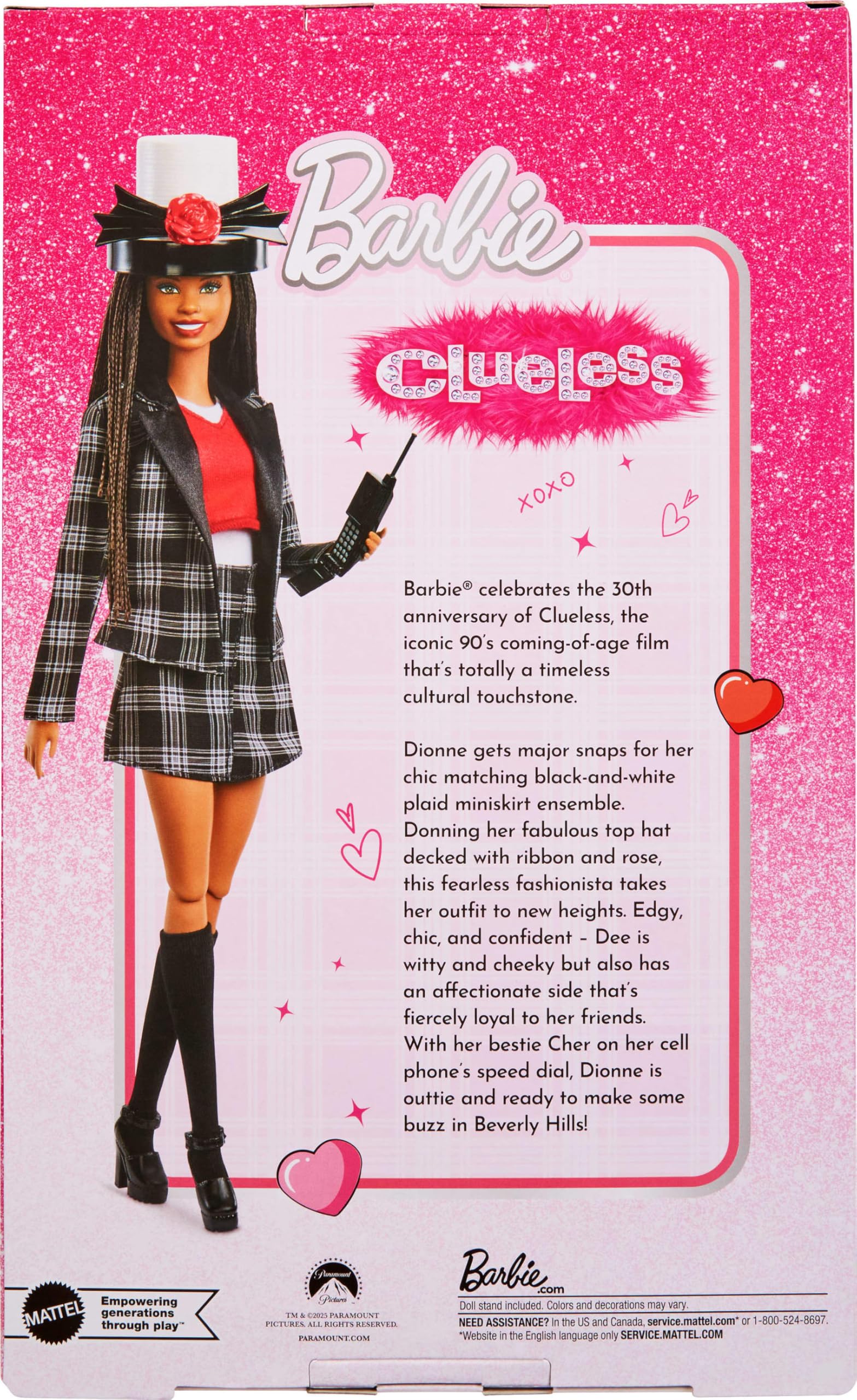 Barbie Signature oyuncak bebek, Clueless Dionne koleksiyoncu mankeni, siyah-beyaz kareli takım elbise, silindir ve cep telefonu aksesuarı, JBJ47