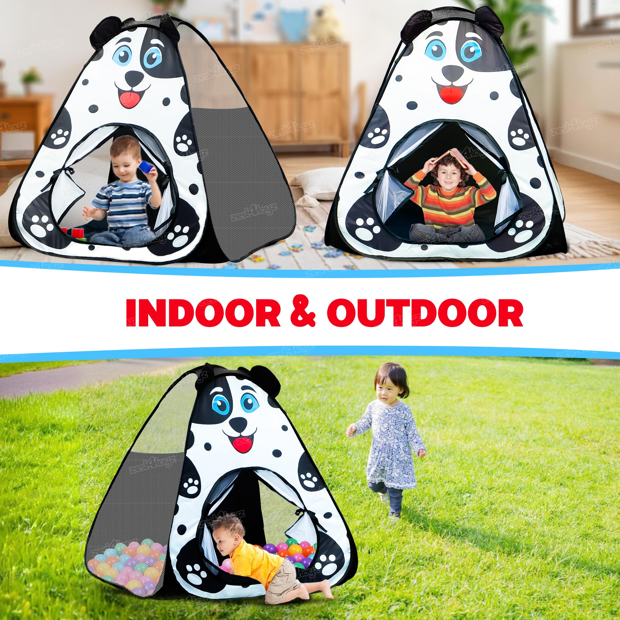 Zest 4 Toyz Popup Tent House for Kids Play House Foldable Tent House for Boys & Girls Easy to Set Up Baby Tent House 3 to 5 Years (Balls Not Included) - Black & White 3